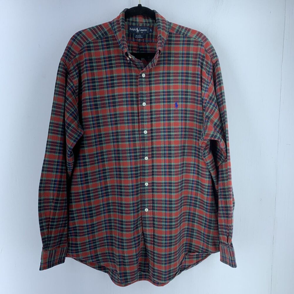 Vtg Ralph Lauren Mens Large‎ Blair Plaid Flannel Button Down Shirt Preppy Casual